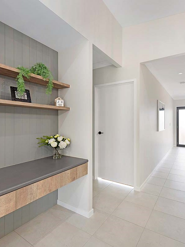 Hallway bench seating and shelving