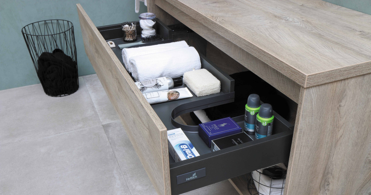 modern pull out cabinets in bathroom