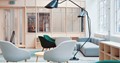 Office furniture and feature lamp showing the office furniture design trends