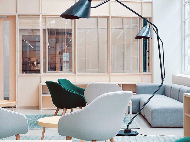 Office furniture and feature lamp showing the office furniture design trends