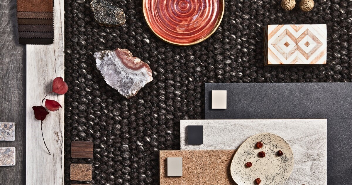 Mood board with black, grey and red