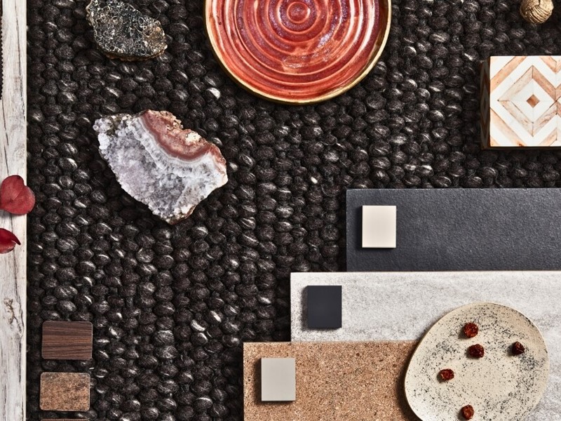 Mood board with black, grey and red