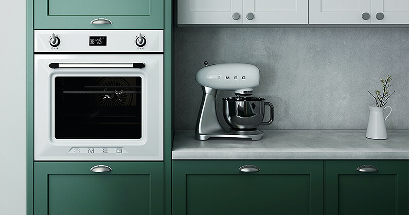 Kitchen with green cabinet colours