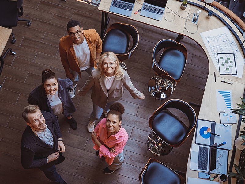 Collaborative work place and team view from above