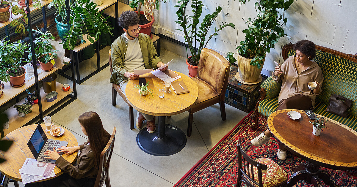 Seating options at a cafe