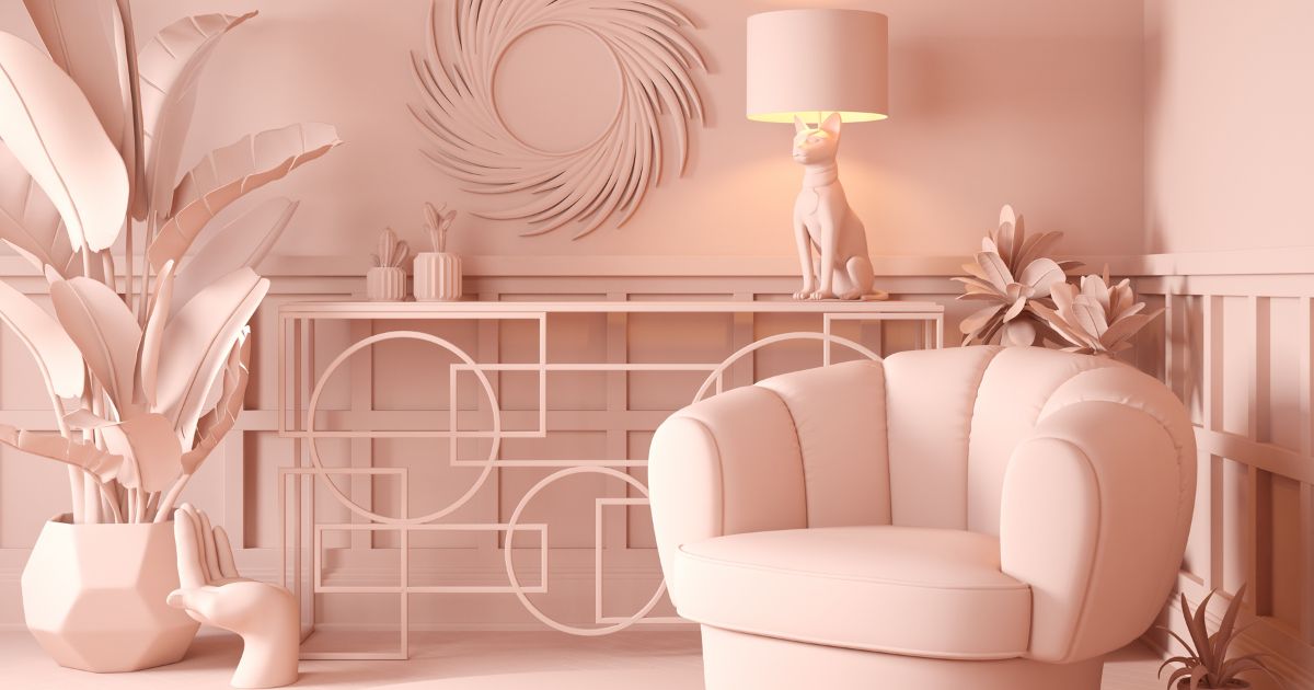 Peach colour-drenched room