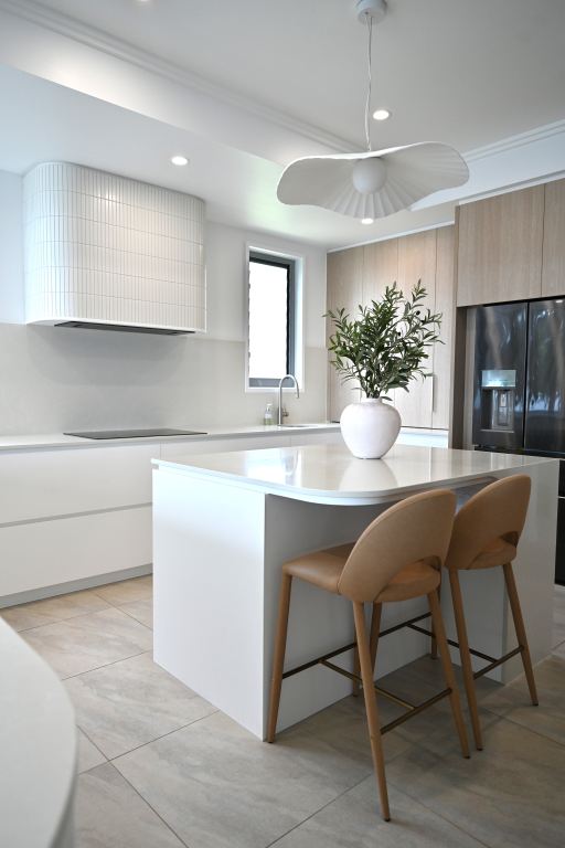 Kitchen with custom cabinetry and seating