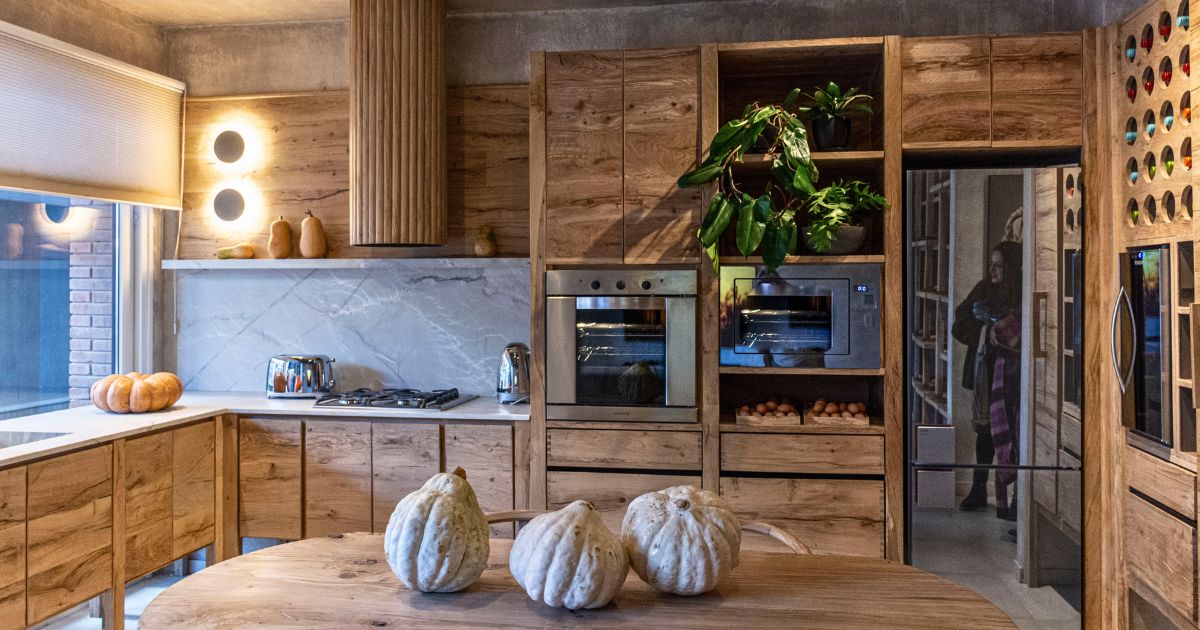 Timber kitchen walls and cupboards
